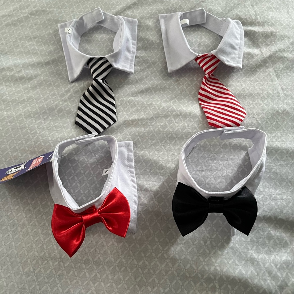 Elegant Dog Necktie and Bow Tie Set - Black, Red, and White